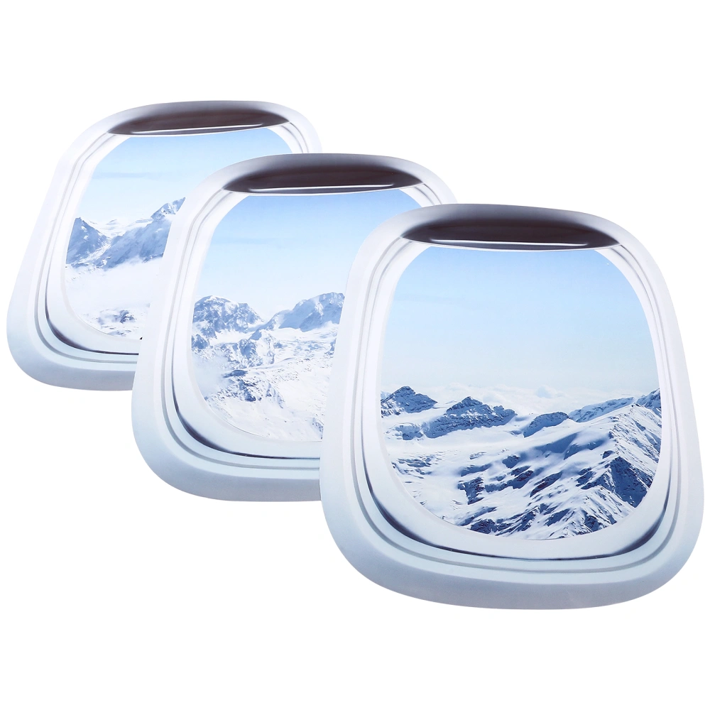 3pcs Creative Simulated Airplane Window Sticker Decorative Home Use Wall Decal Landscape Sticker