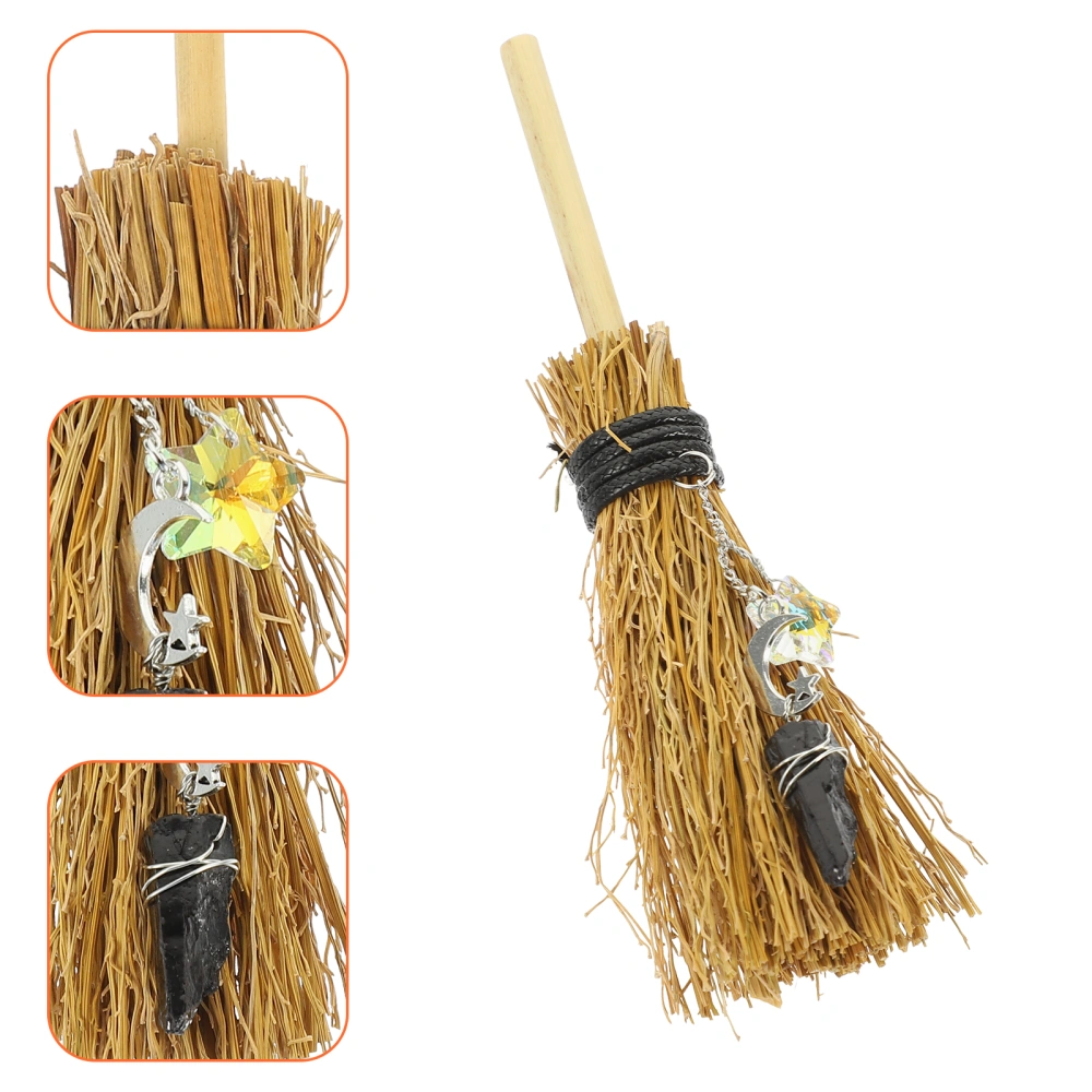 Mini Witch Broom Charm with Crystal Pendant Car Hanging Broom Ornament DIY Charm Pendant