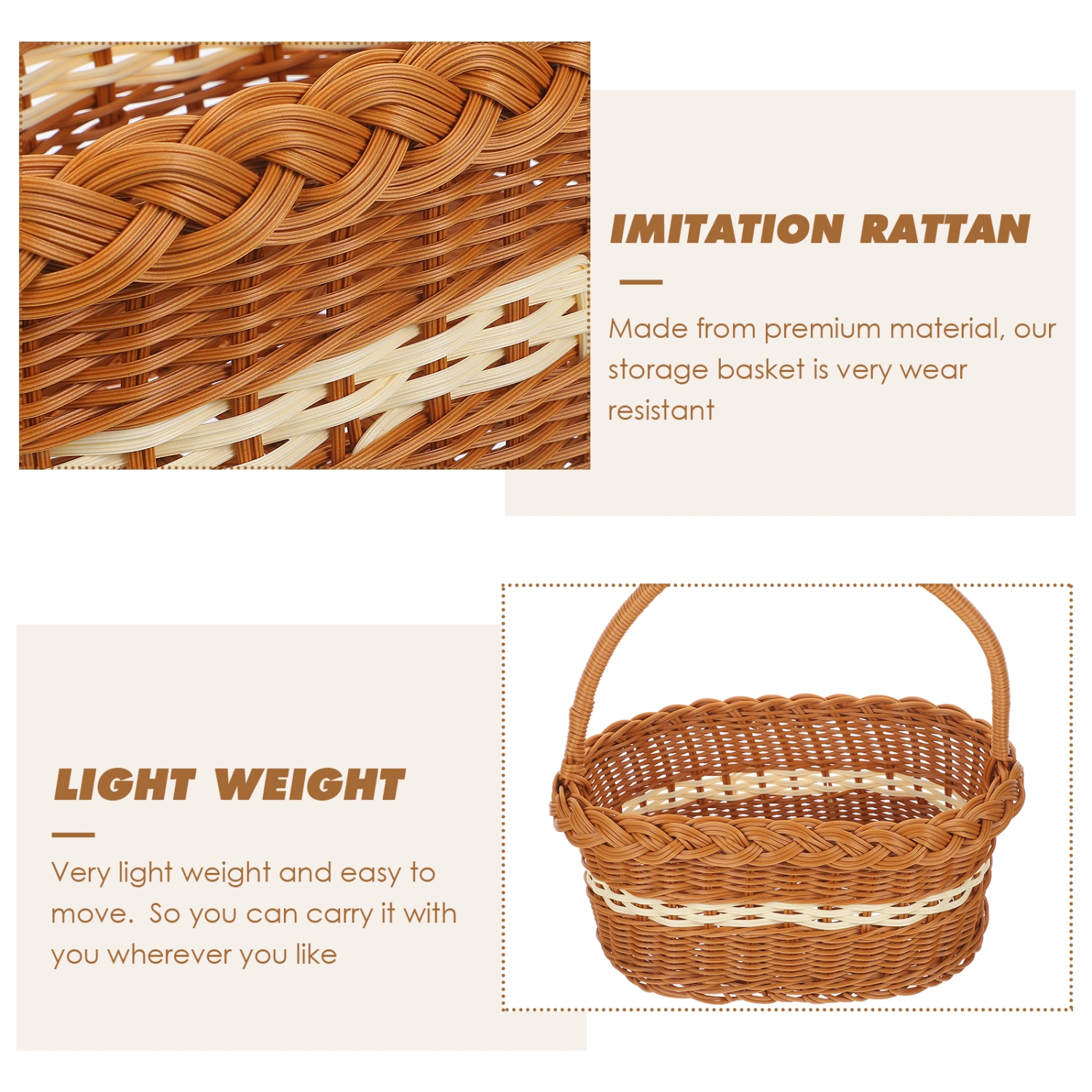 Woven Basket Flower Basket Handheld Woven Basket Household Storage Basket Picnic Basket