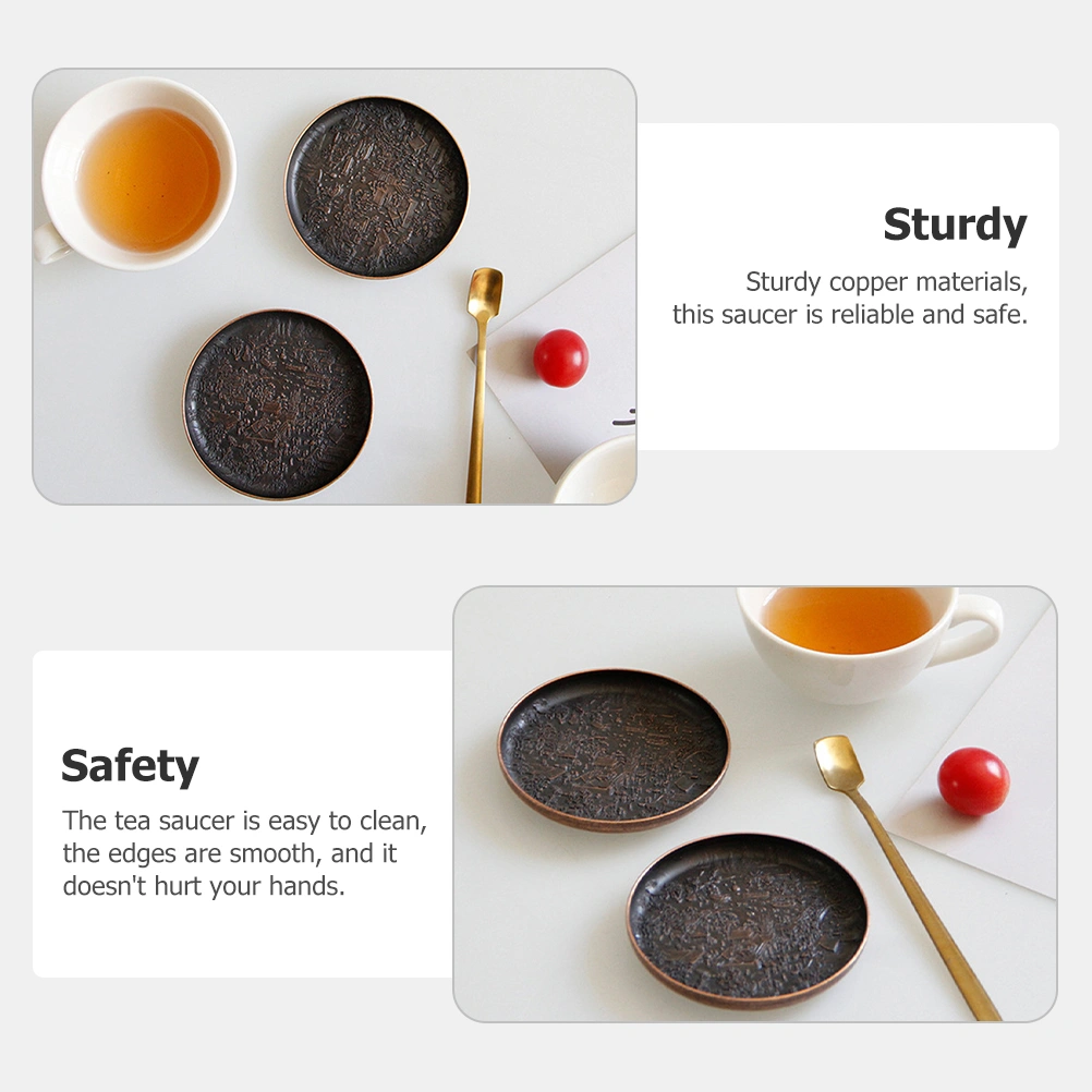 2pcs Retro Tea Saucers Coffee Cup Coaster Teacup Saucers Home Copper Saucers