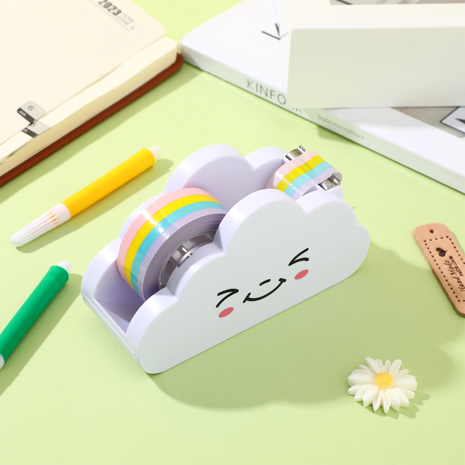 Lovely Cloud Tape Dispenser with Rainbow Tape School Office Stationery Supply