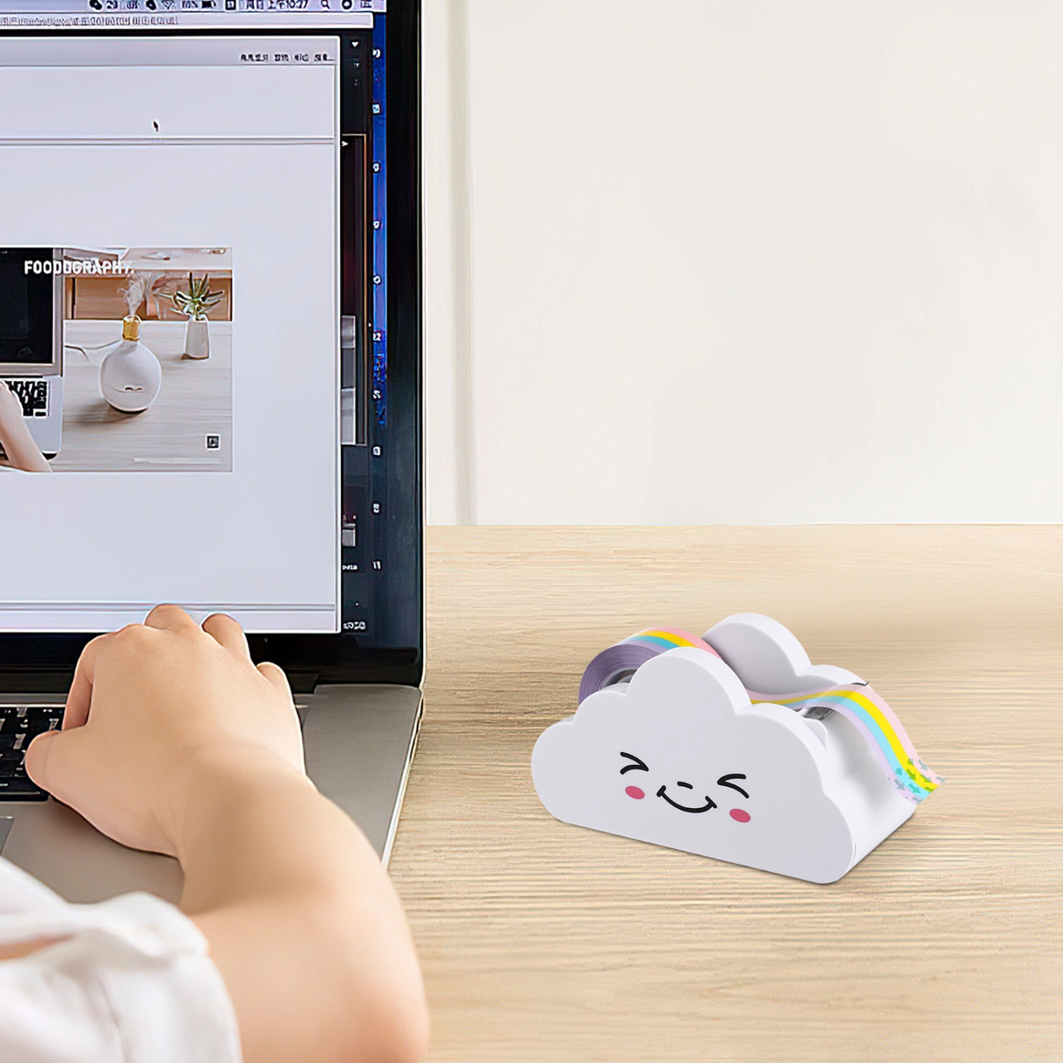 Lovely Cloud Tape Dispenser with Rainbow Tape School Office Stationery Supply