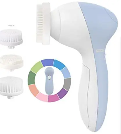 3-in-1 Face Cleansing Brush Electric Facial Cleaning Brush Skin Care Massaging Device with Replacement Heads (Light Blue)