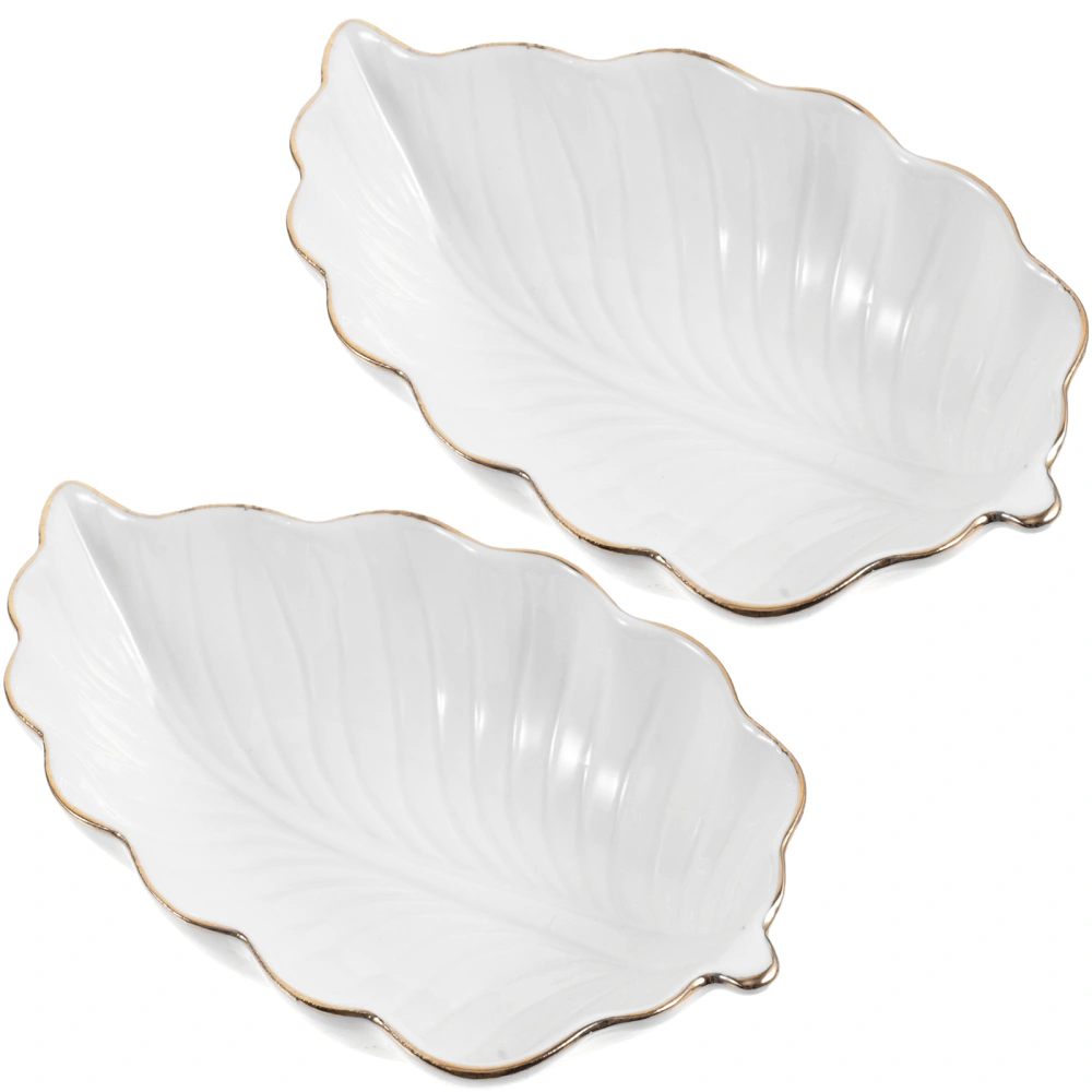 2pcs Leaf -shaped Multipurpose Ceramic Sauce Dish Seasoning Dish Desktop Dipping Bowl