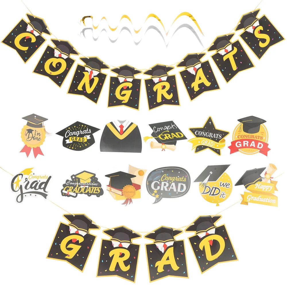 1 Set of Ornamental Graduation Themed Hanging Sign Creative Background Spiral Decors