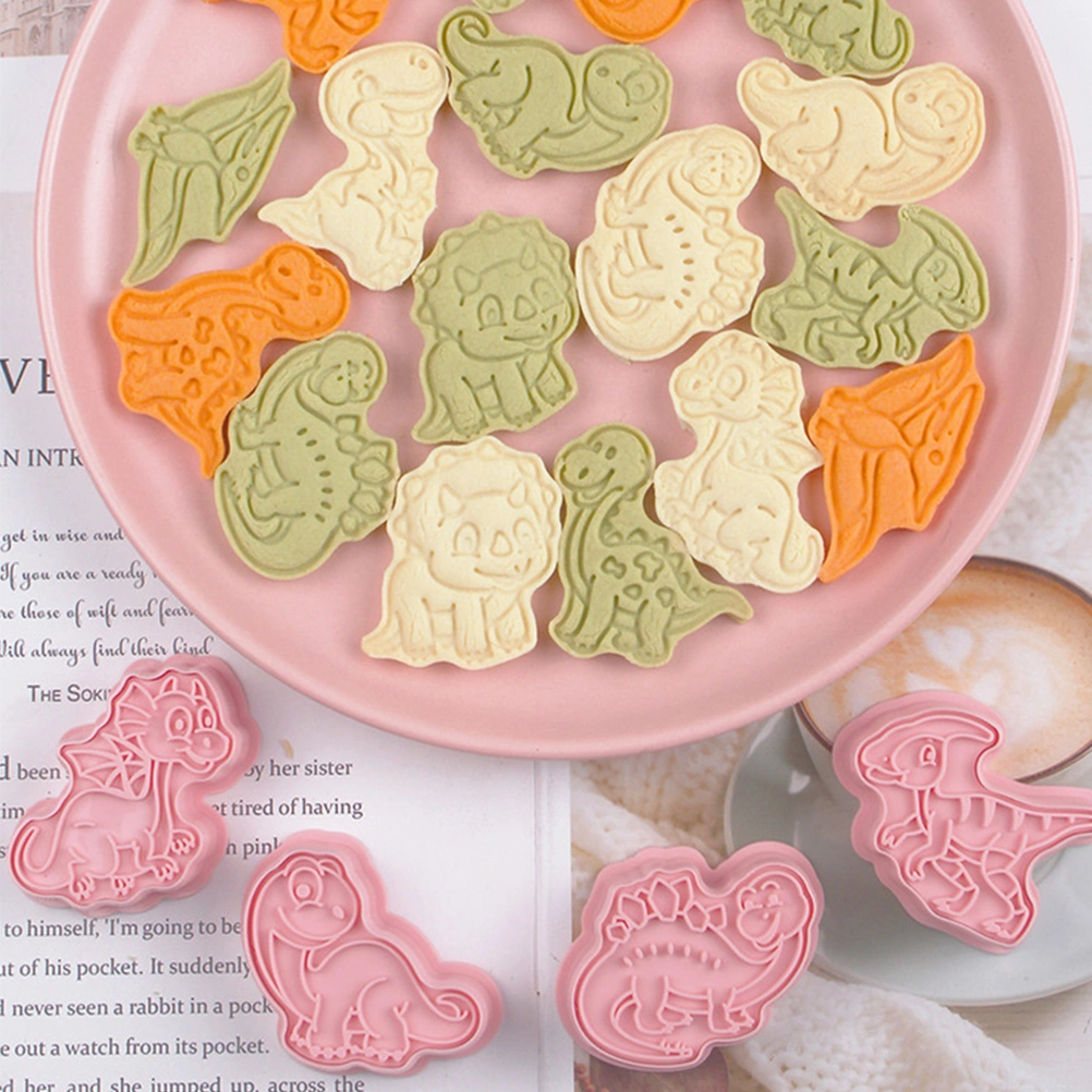 8pcs Dinosaur Cookie Cutters Cookie Stamps Fondant Tool Biscuit Cake Baking Molds