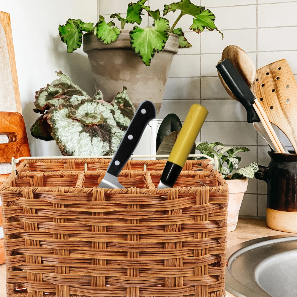 Imitation Rattan Storage Basket Portable Handle Tool Baskets Picnic Storage Basket