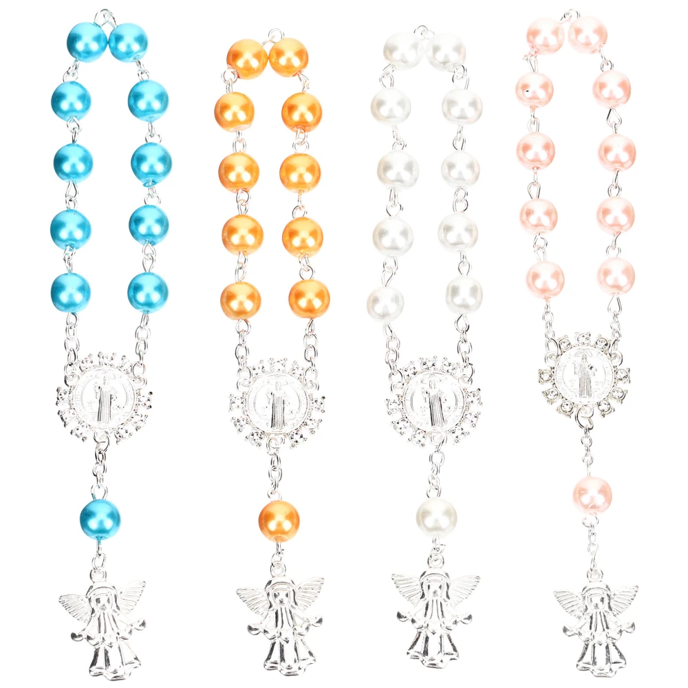 4Pcs Angel Pendant Bangles Rosary Wrist Chains Angel Bracelet Baby Shower Favors