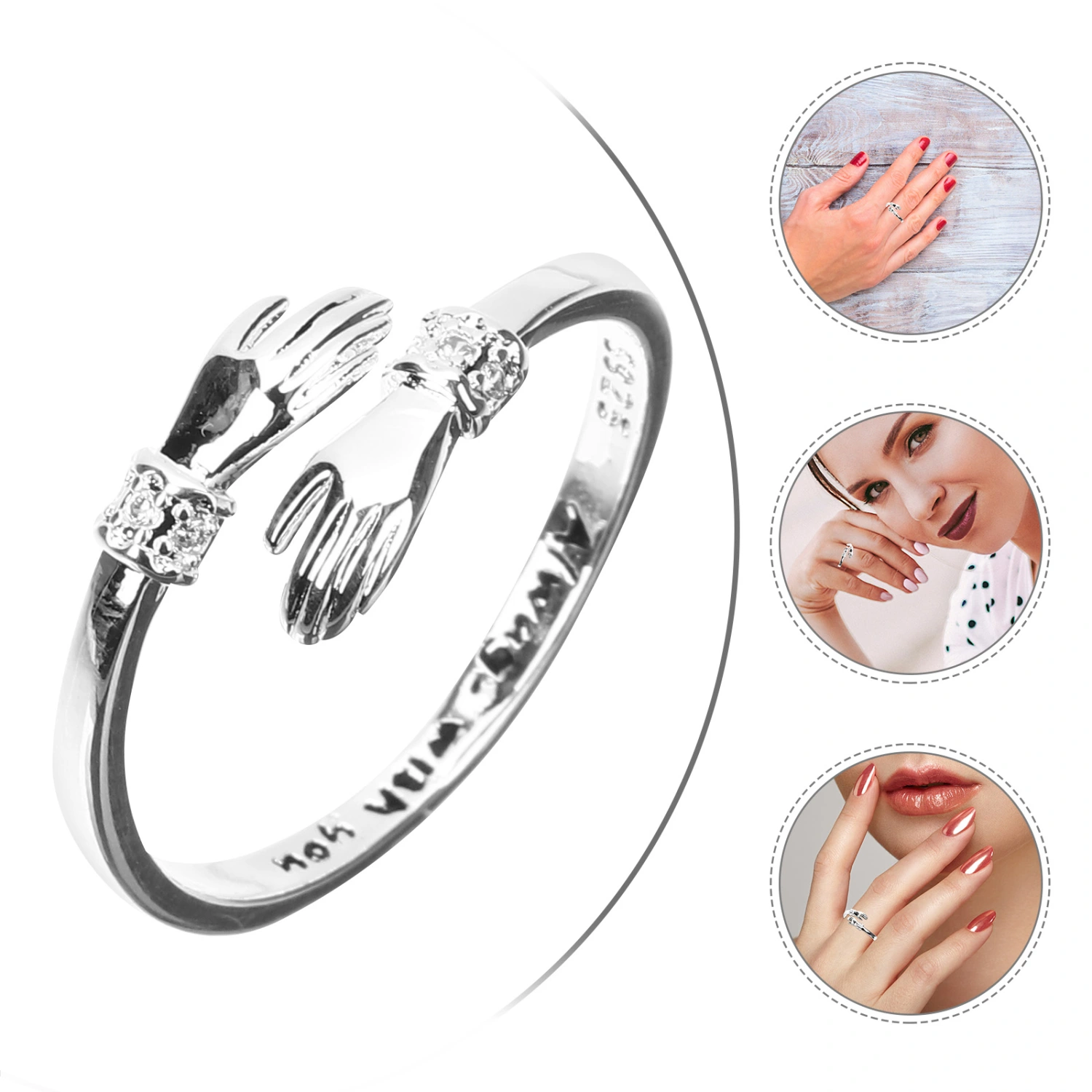 Hand Hug Ring Women Wedding Engagement Band Open Adjustable Ring Unique Birthday Gift
