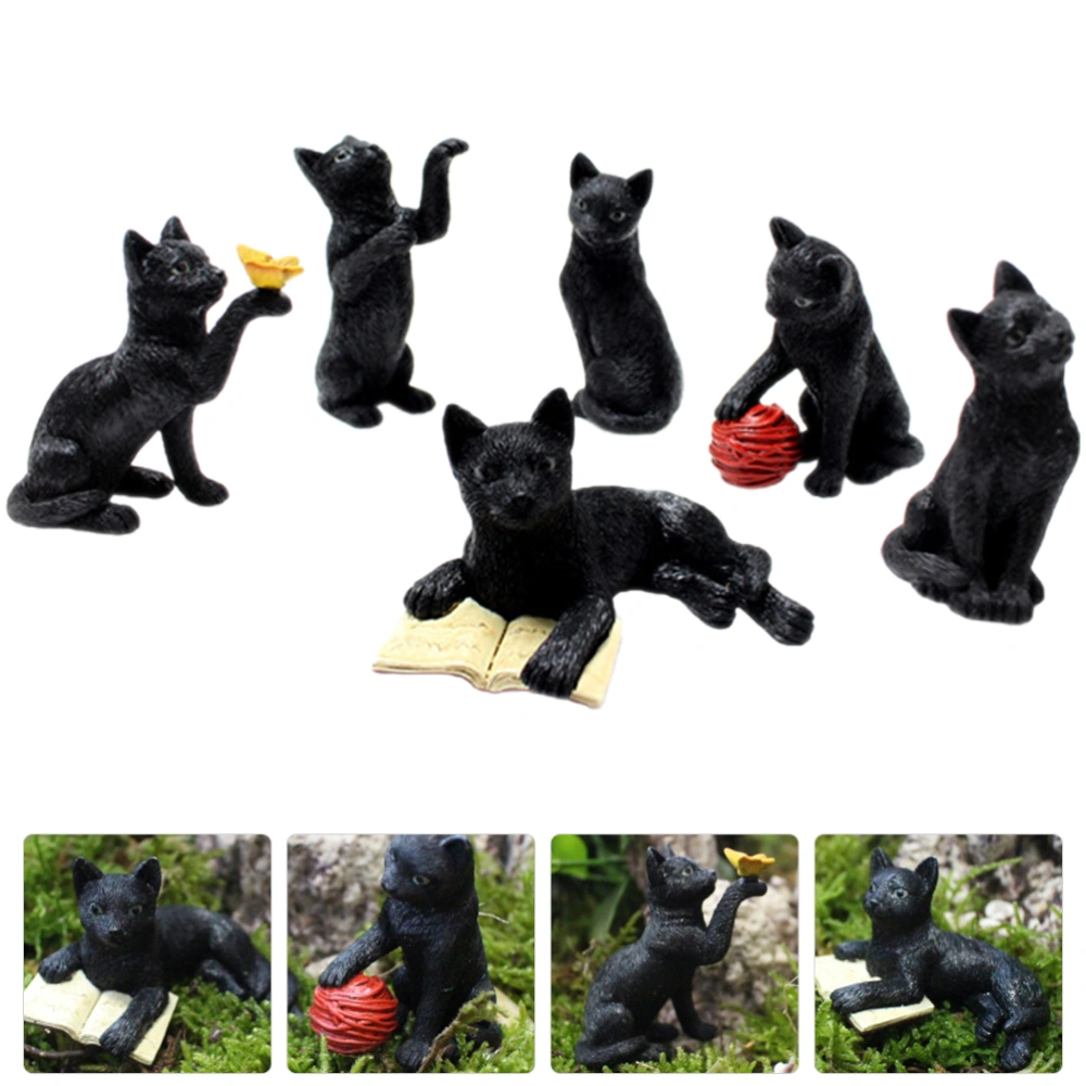 6Pcs Garden Scare Cat Stakes Resin Mini Cats Yard Stakes Statues with Luminous Eyes