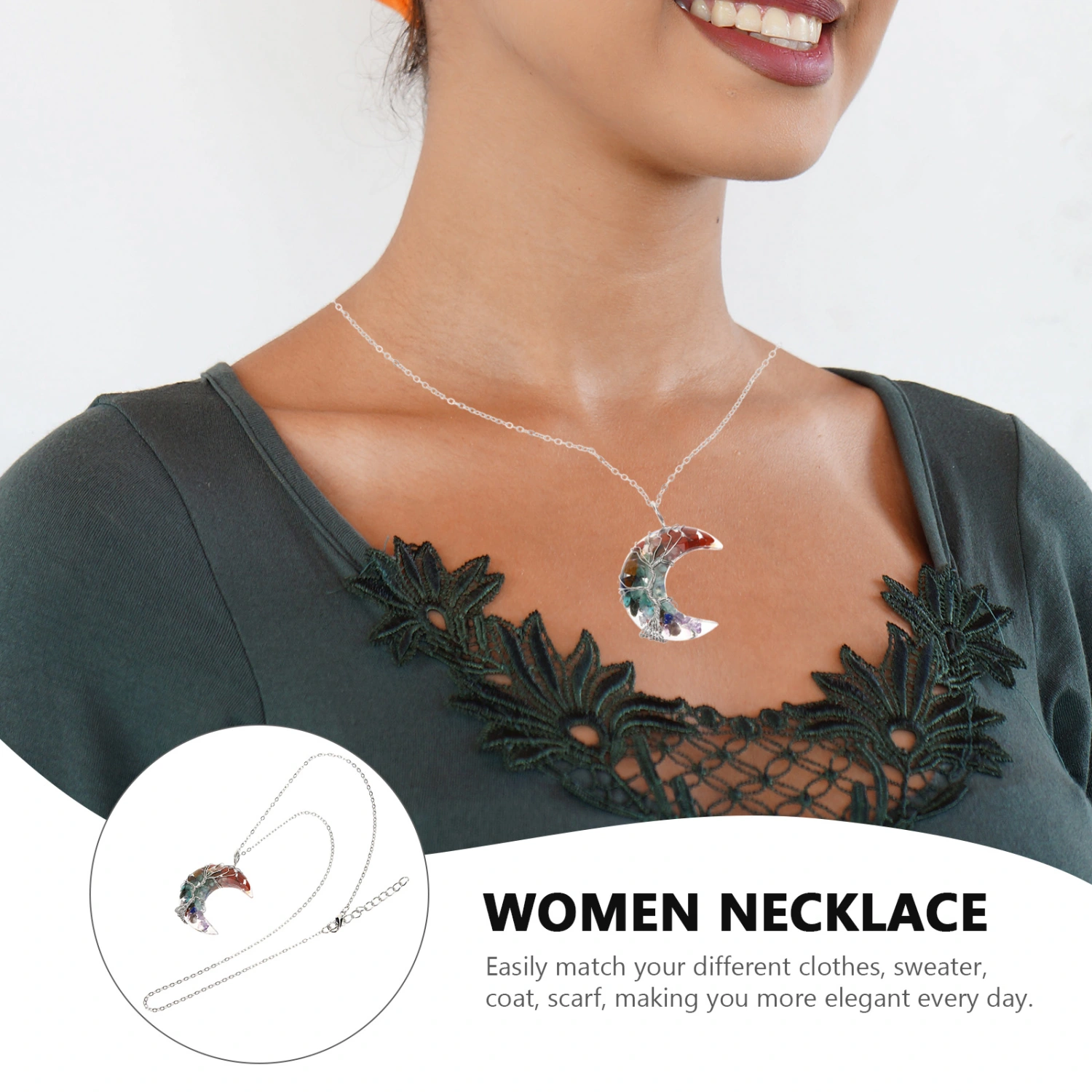 Moon Pendant Necklace Crystal Moon Charm Necklace Clavicle Chain Women Gift