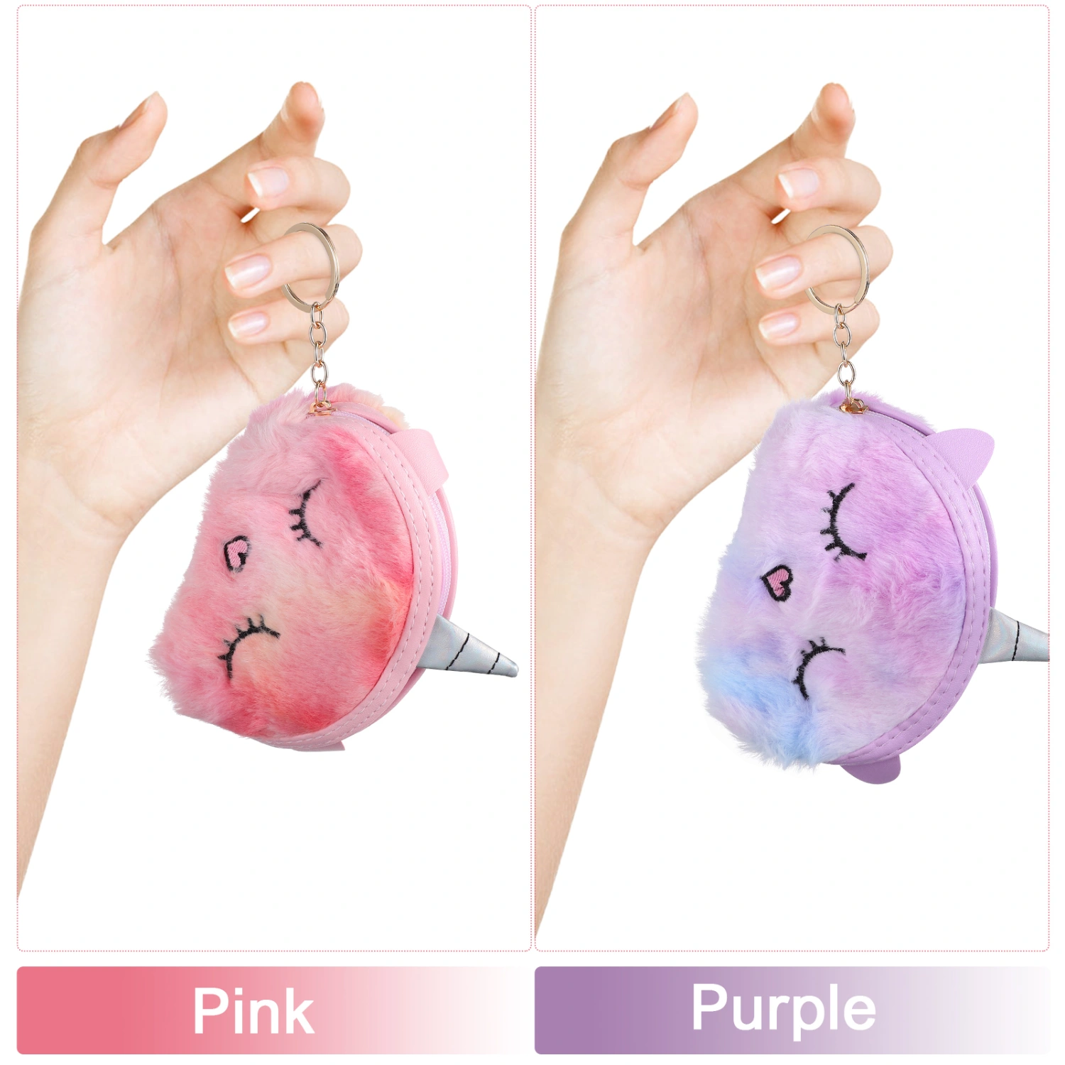 2 Pcs Unicorn Coin Purses Cartoon Plush Unicorn Coin Bags Zipper Purses Change Pouches