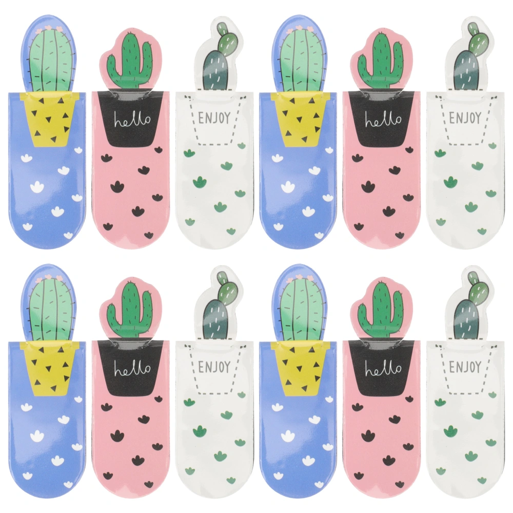 12pcs Students Magnetic Page Clips Bookmarks Cartoon Cactus Magnetic Bookmarks