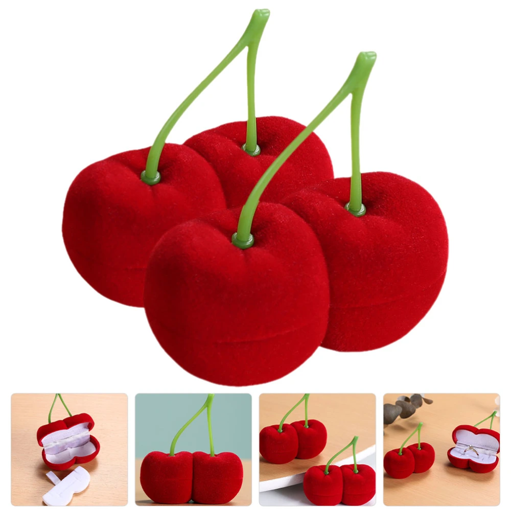 2Pcs Wedding Ring Box Cherry Shaped Jewelry Gift Box Case Ring Earrings Gift Box