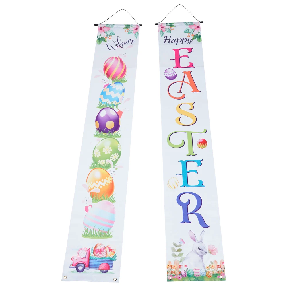 1 Pair of Easter Porch Sign Easter Hanging Banners Cartoon Rabbit Egg Door Couplets Party Decoration