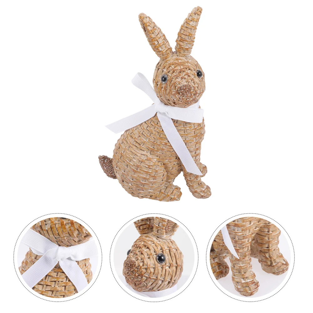 Easter Bunny Figurine Woven Easter Rabbit Resin Rabbit Ornament Garden Bunny Decoration