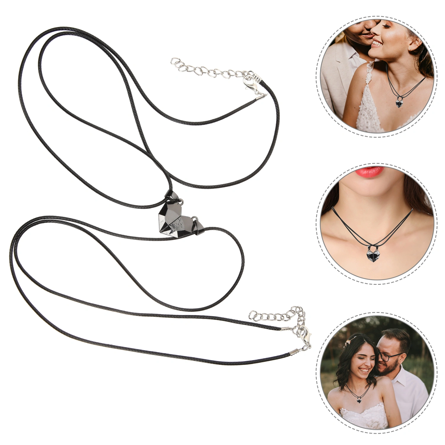 1 Pair Couples Necklace Magnet Matching Necklace Heart Stitching Necklace Supply