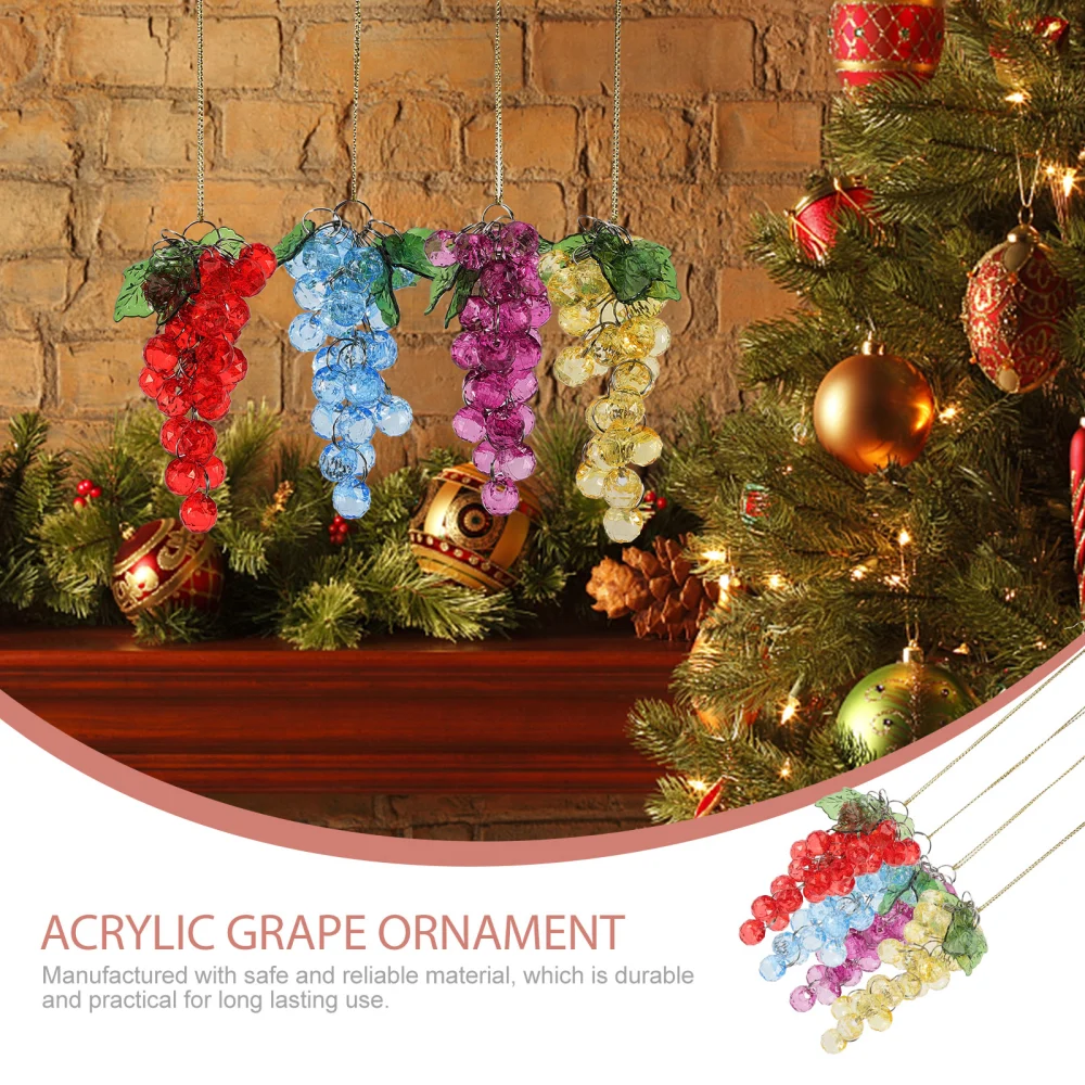 4pcs Acrylic Handmade Grape Beads Cluster Christmas Beaded Grapes Ornament