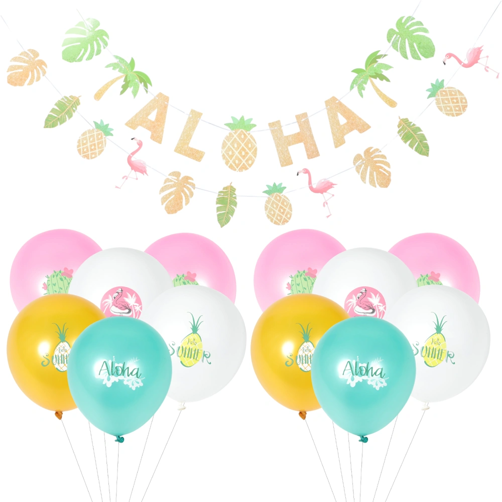 1 Set Hawaii Party Decoration Latex Balloons Pineapple Coconut Tree Banner