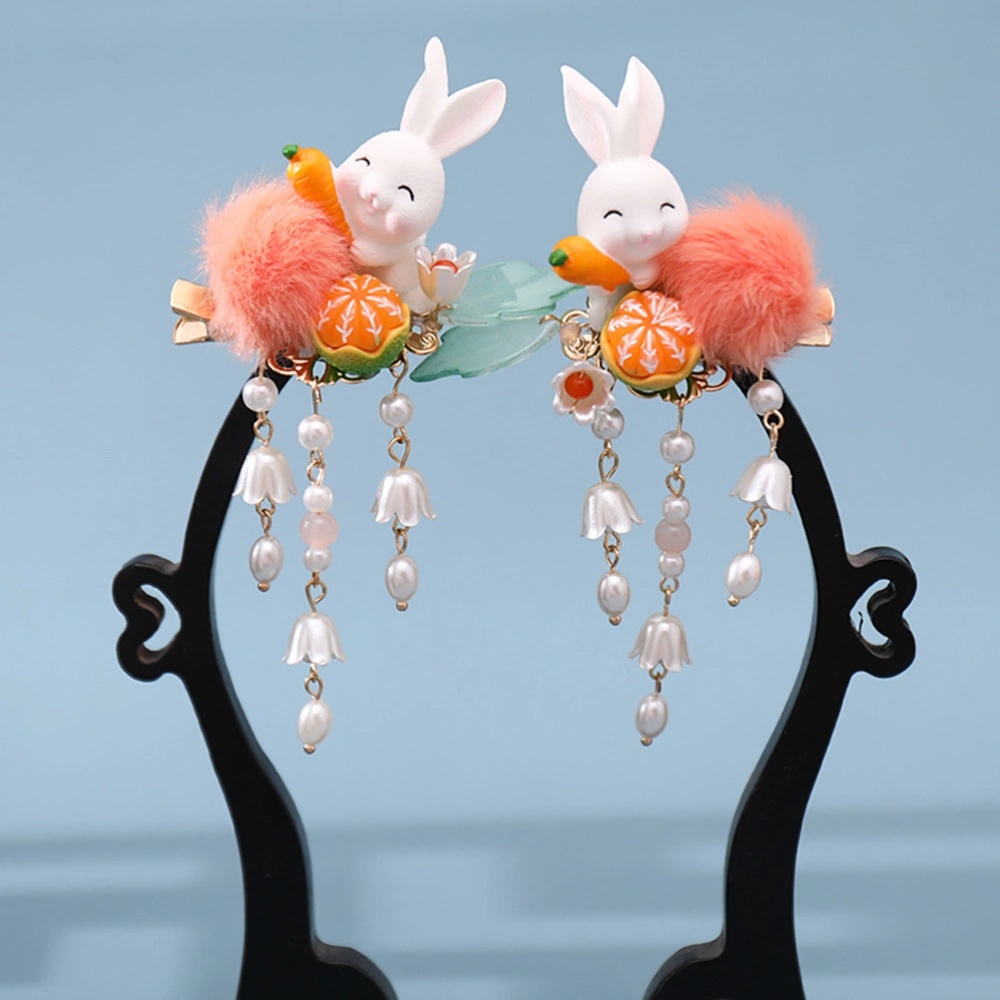 2Pcs Animal Hair Clips Bunny Barrettes Rabbit Hairpin with Dangle Tassel for Women Girls Kids