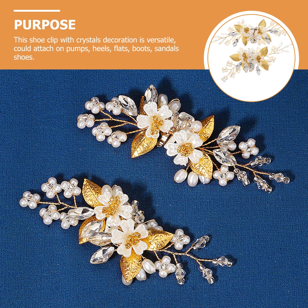 2Pcs Rhinestone Shoe Clip Pearls Shoe Decor for Wedding Bridal Shower Birthday Banquet