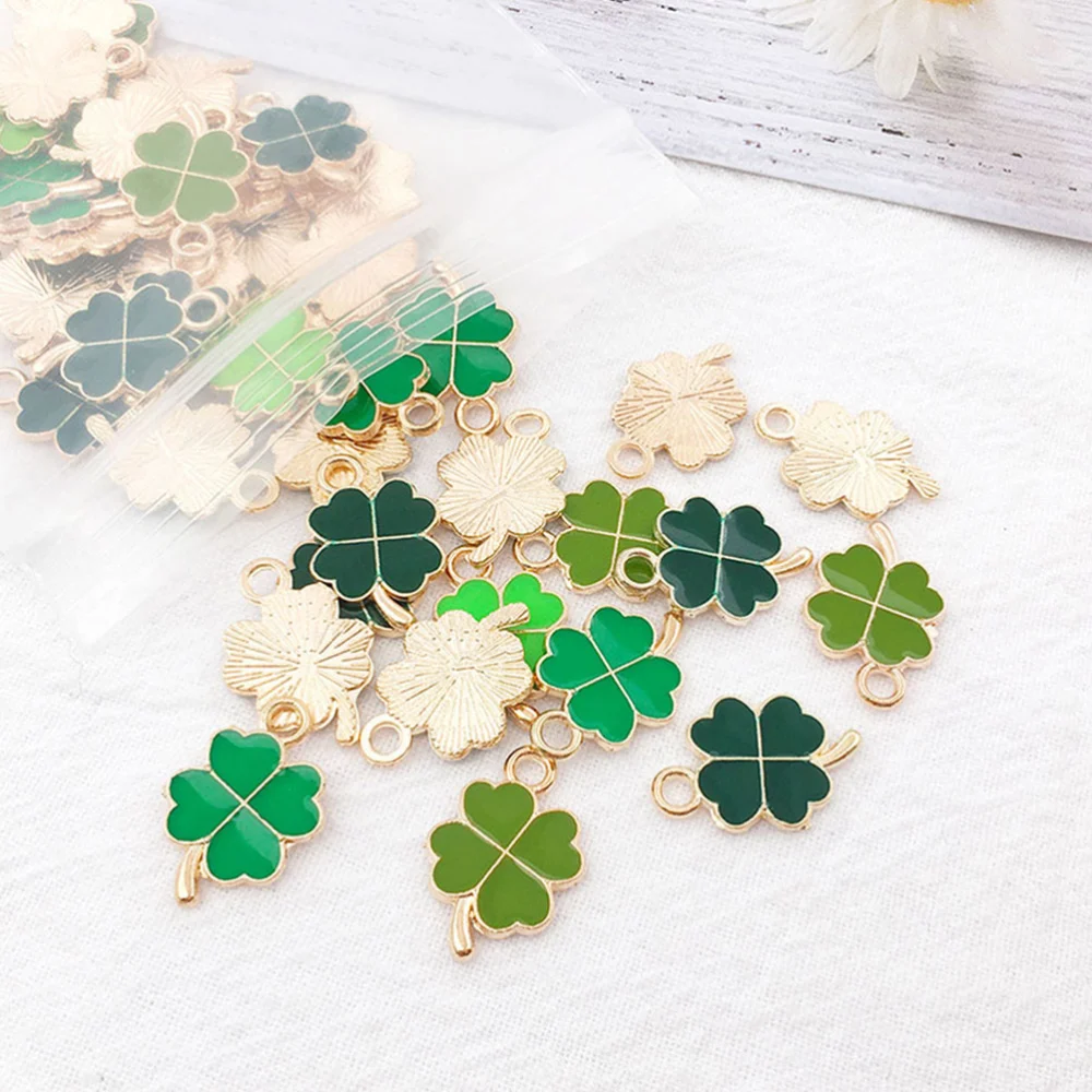 48pcs DIY Clovers Charms Pendants Alloy Luck Keychain Charms Jewelry Making Accessories