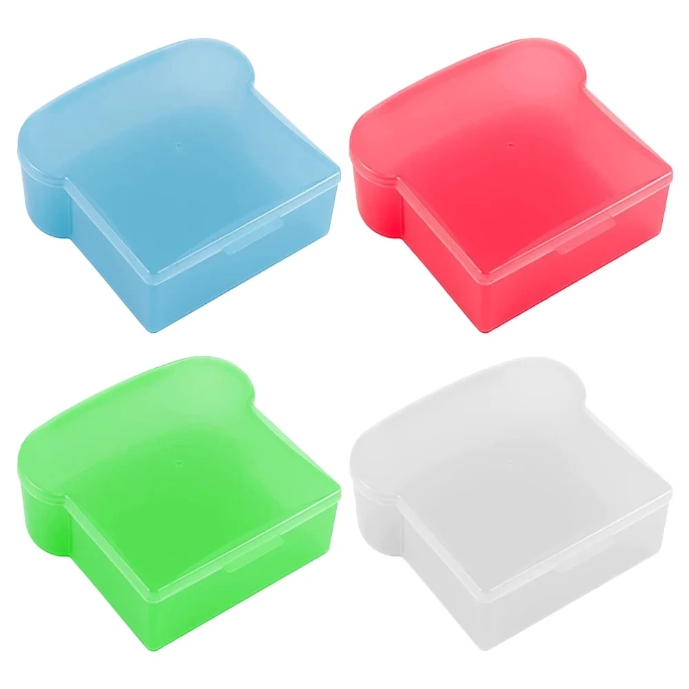 4pcs Plastic Bread Toast Storage Box Clamshell-type Bento Holder Practical Food Container