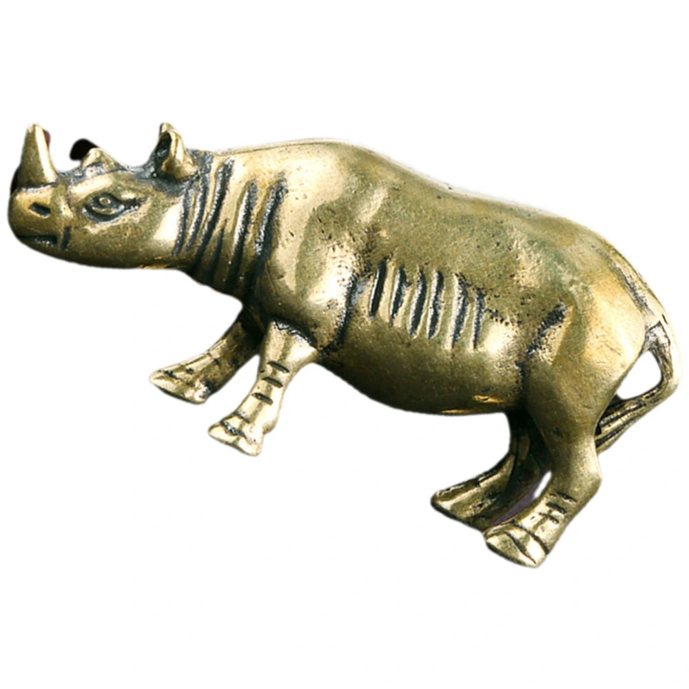 Retro Brass Rhinoceros Figurine Brass Adornment Miniature Rhinoceros Shaped Brass Statue