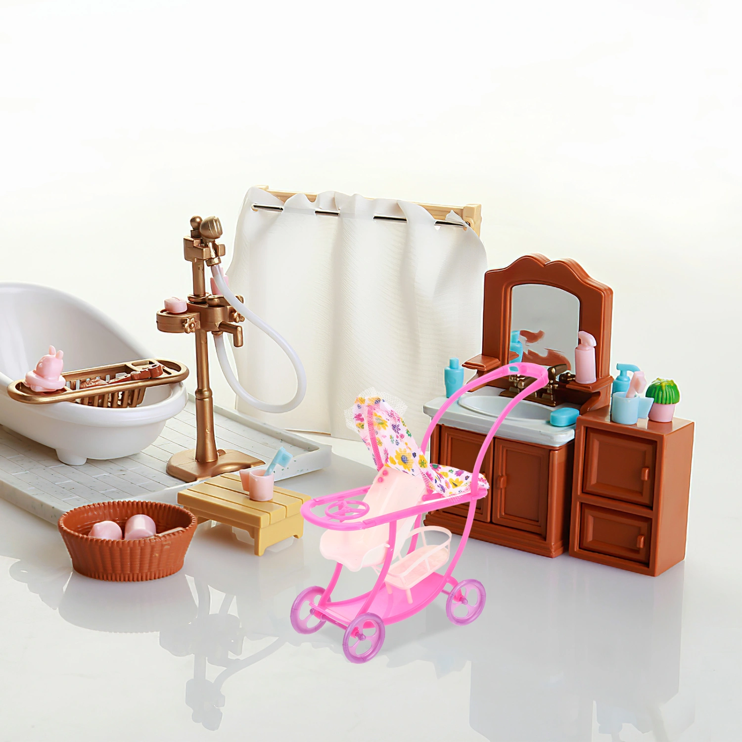 3pcs Dollhouse Miniature Baby Strollers Simulated Stroller Toys Kids Dollhouse Ornaments
