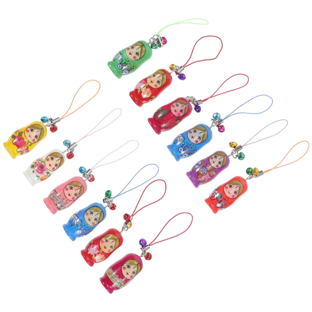 12pcs Russian Nesting Dolls Keychain Lanyard Dolls Pendant Bag Decor Hanging Lanyards