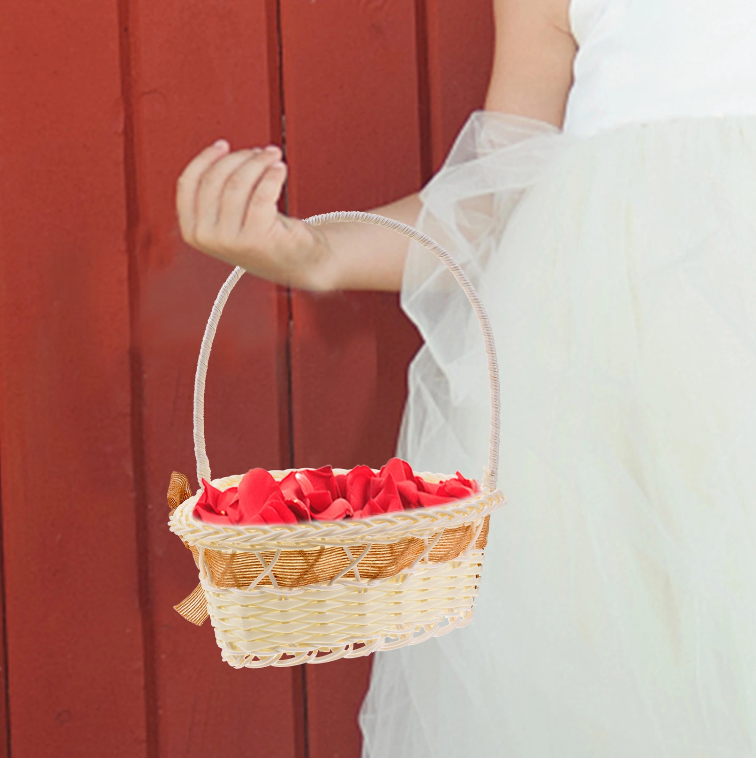 Flower Girl Basket Wedding Party Heart Shape Petal Basket Container Versatile Fruit Basket