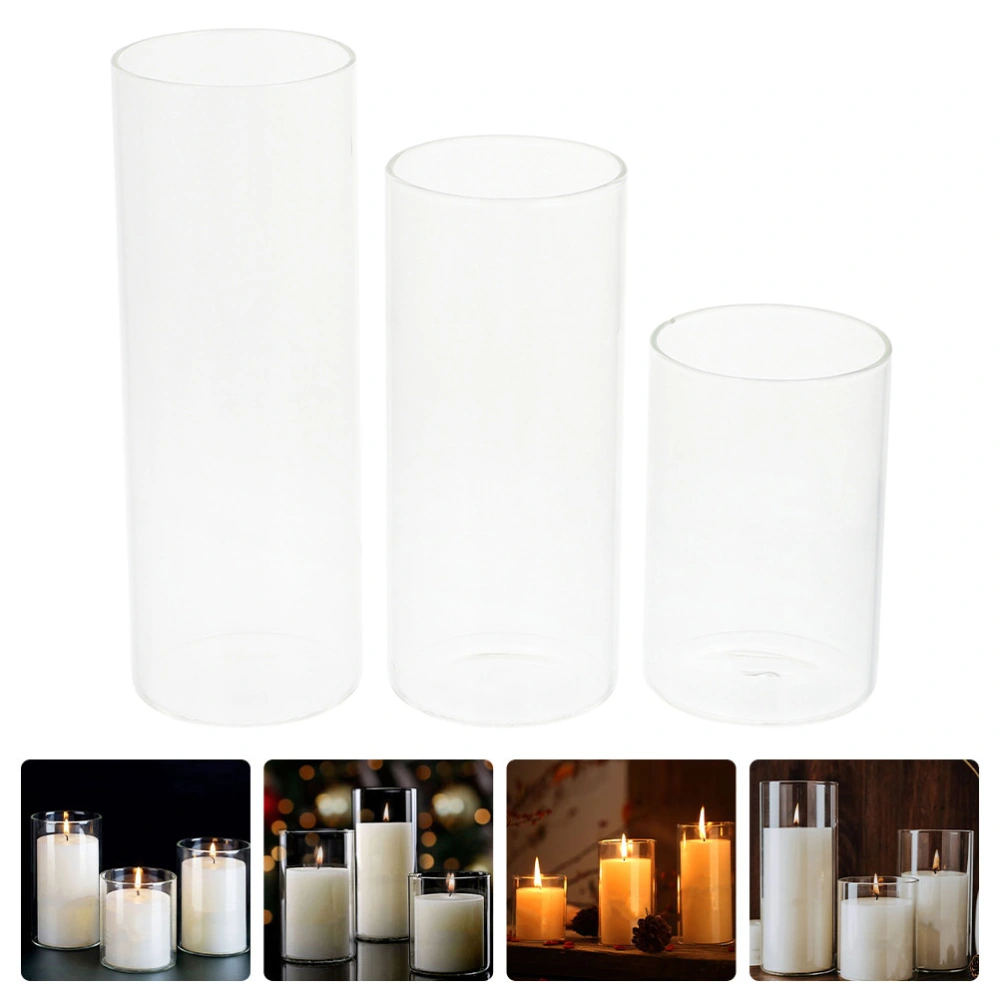 3pcs Glass Transparent Candle Cup Cylinder Candle Holder Simple Style Candle Container