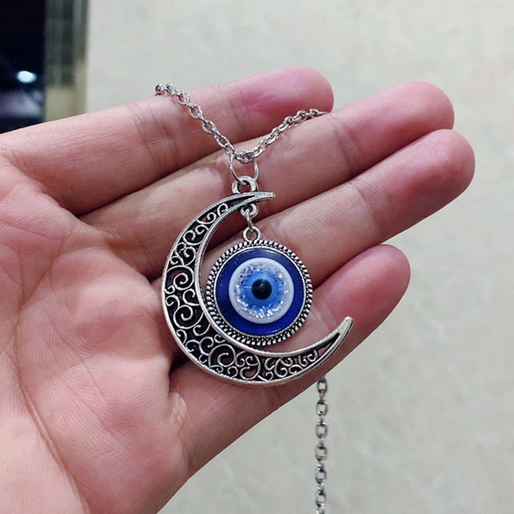 Creative Moon Devil Eyes Pendant Necklace Fashion Unisex Neck Chain Decor