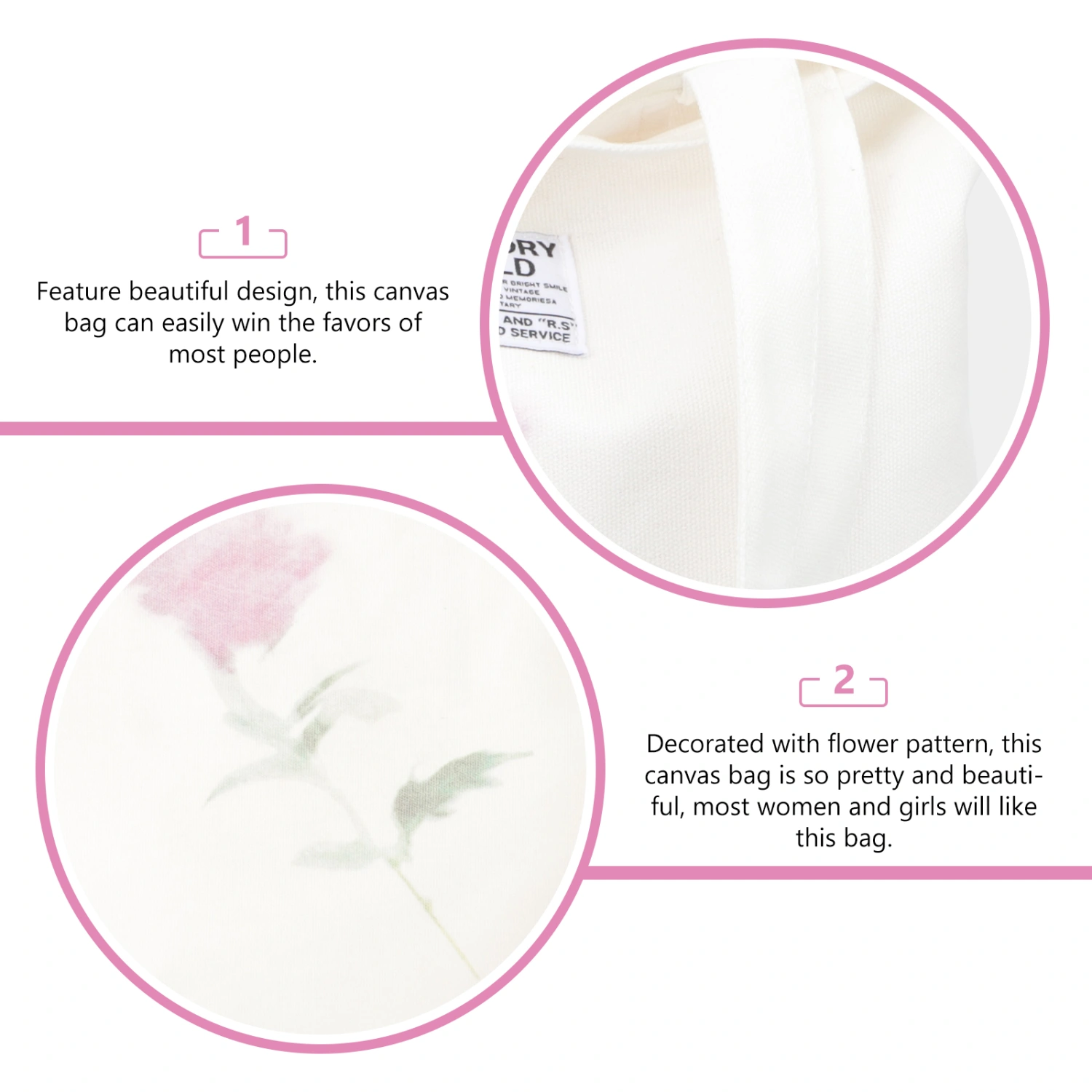 Reusable Tote Bag Canvas Flower Tote Bag Shopping Bag Makeup Bag for Girls Women