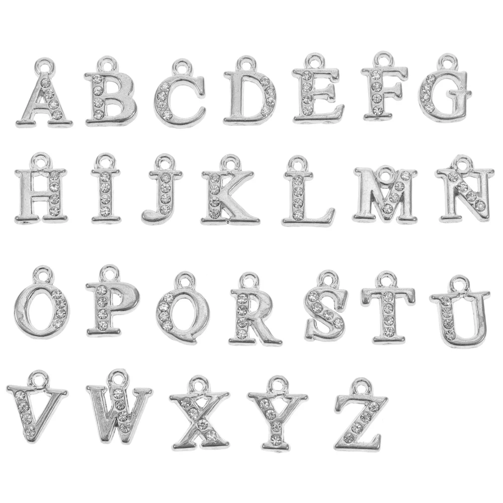 26Pcs Rhinestone Letter Charms Alloy Letter Charms Mini Alphabet Pendants