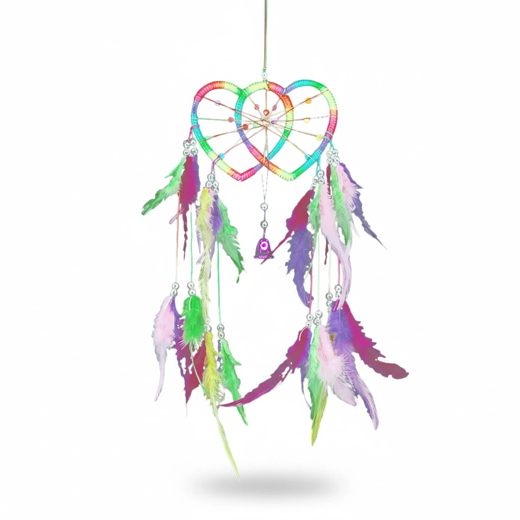 Plumes Dream Catcher Bedroom Wall Hanging Ornament  Heart Dreamcatcher for Valentine's Day