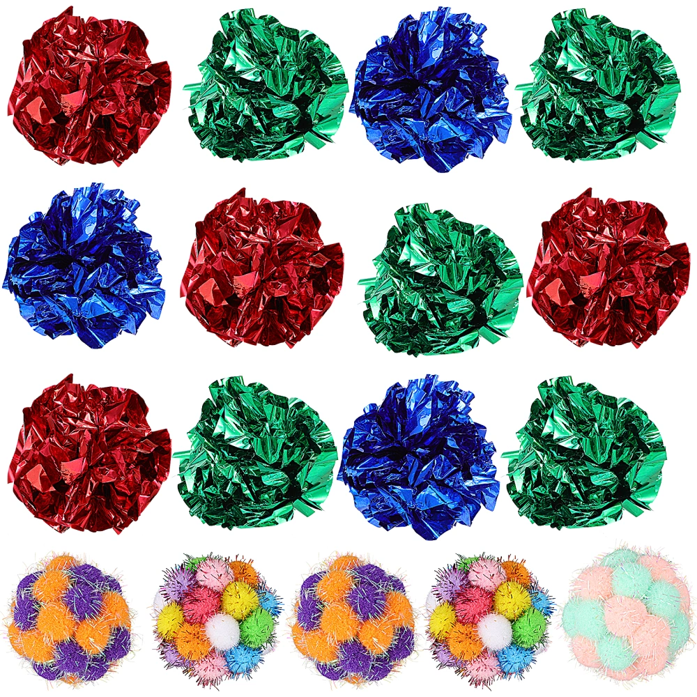 25 Pcs Cat Toys Crinkle Cat Balls Toys with Plush Balls Indoor Cat Kitten Interactive Toys