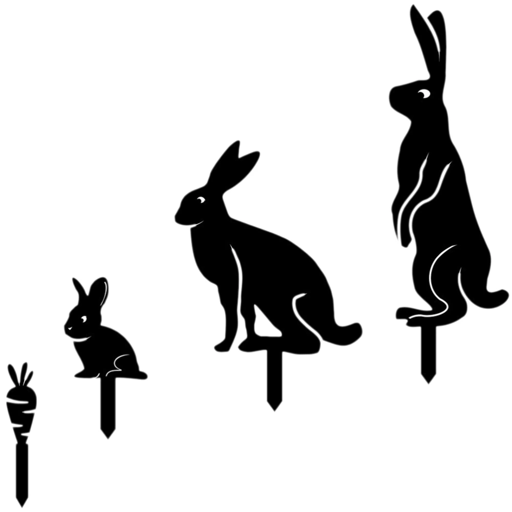 4pcs Garden Rabbit Sculptures Bunny Statues Yard Decoration Lawn Bunny Stakes