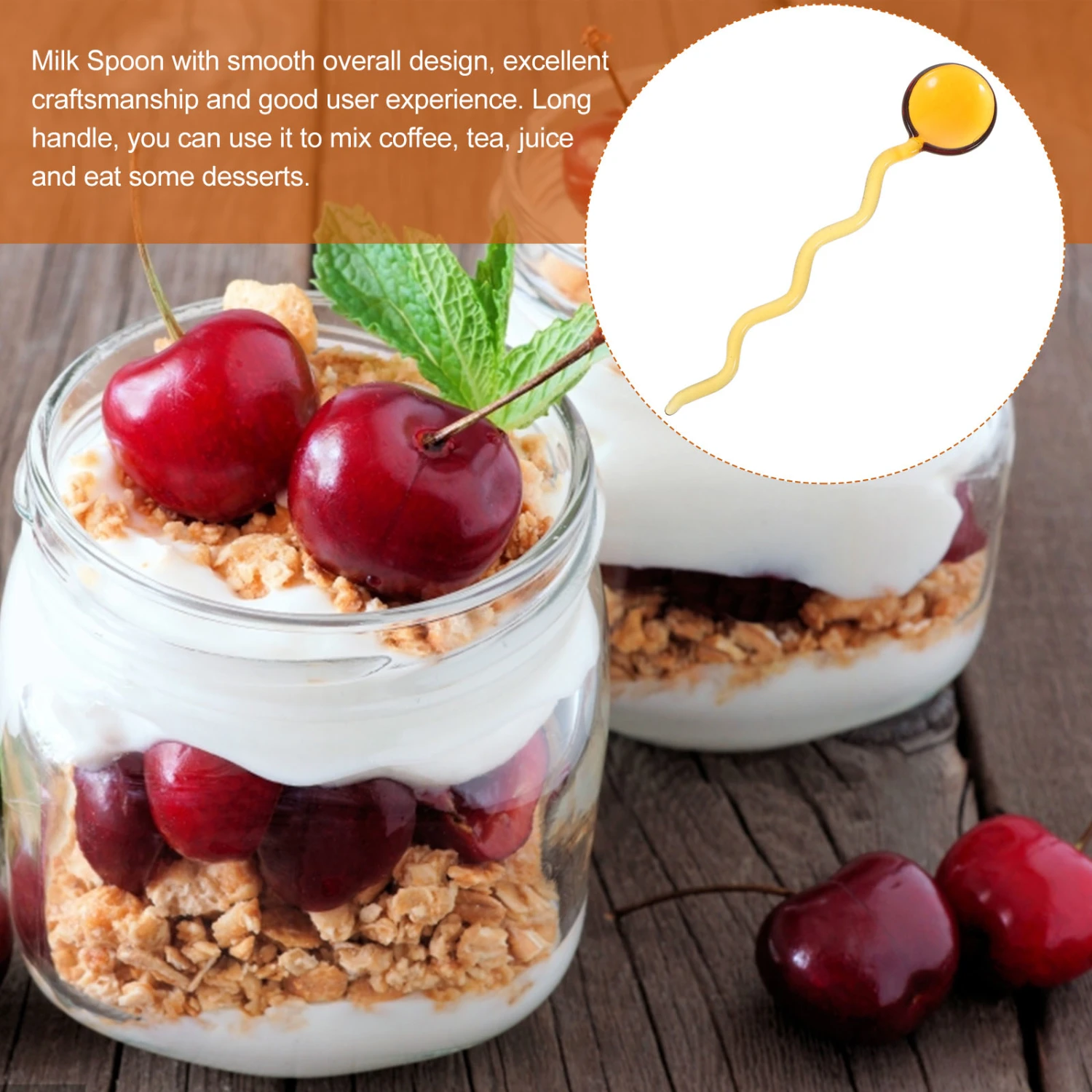 Kitchen Spoon Shaped Handle Spoon Glass Dessert Spoon Stirring Spoon Ice Cream Spoon