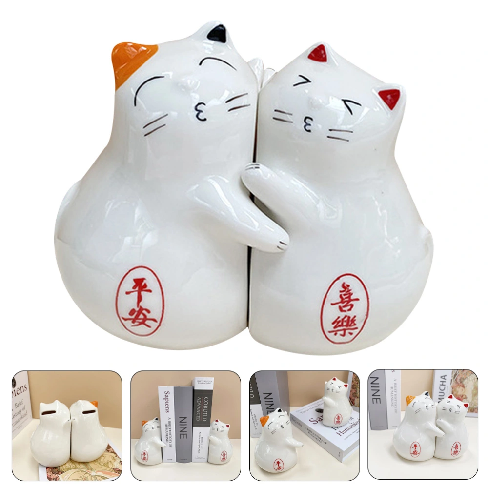 1 Pair of Cartoon Cat Bookends Ceramic Cat Statue Book Ends Desktop Decoration