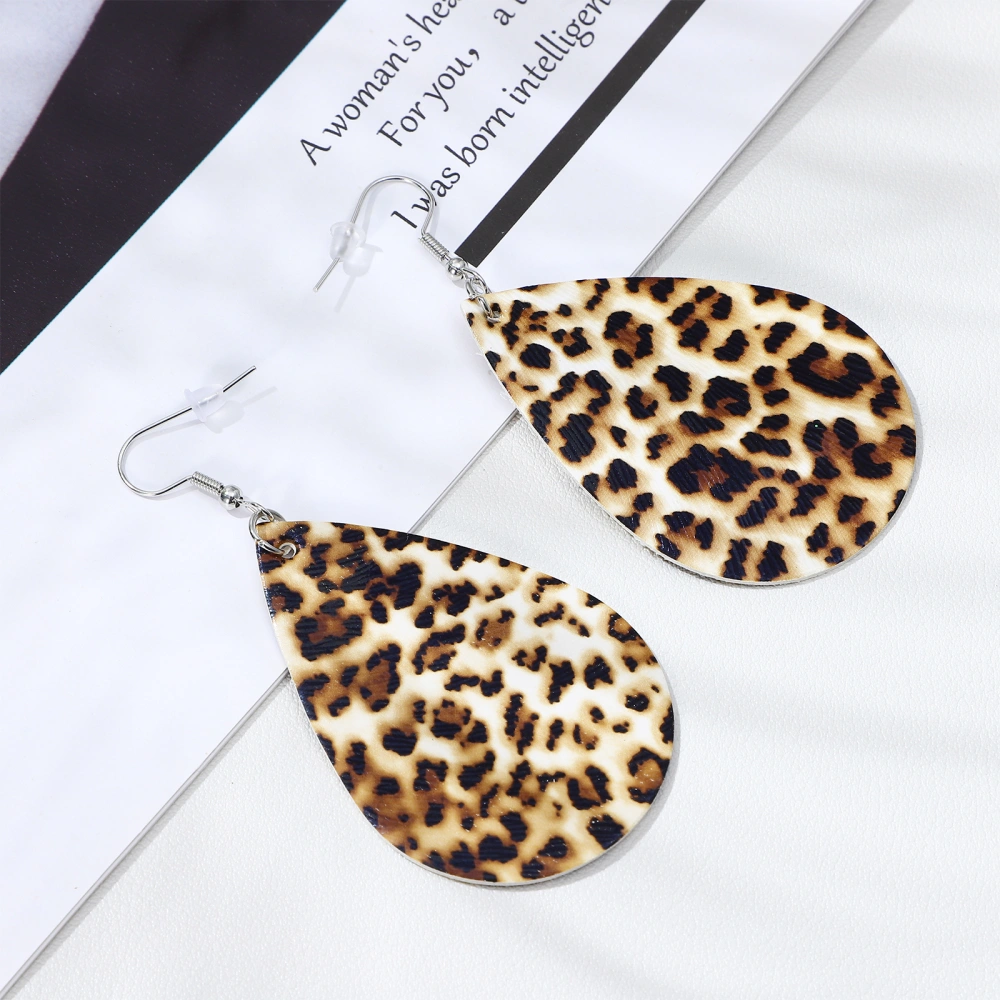 2 Pair Faux Leather Earrings for Women Girls Vintage Leopard Camouflage Pattern Dangle Teardrop Earrings