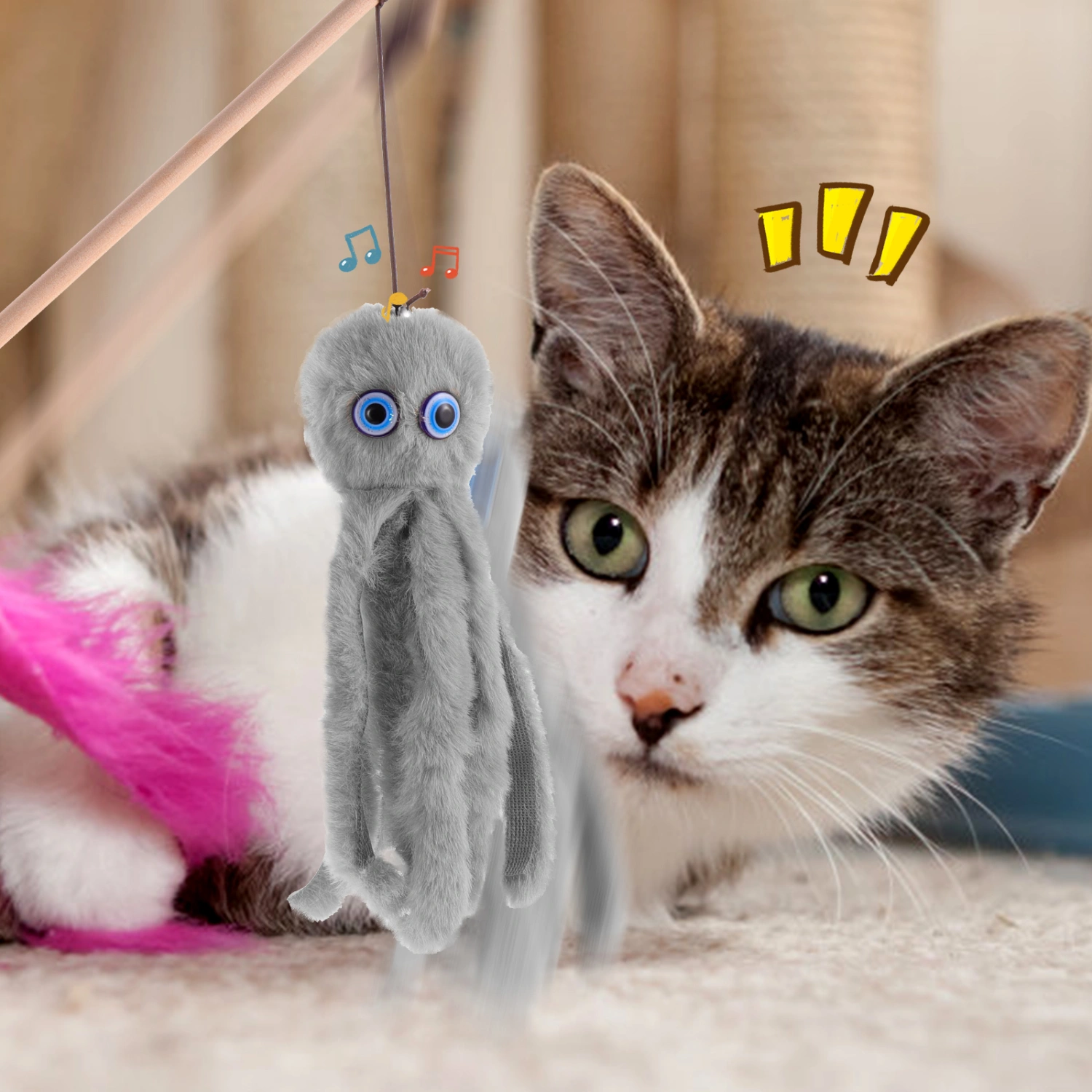 2Pcs Indoor Cat Teasing Wand Interactive Cat Stick Interesting Cat Toy Cat Fishing Pole Toy