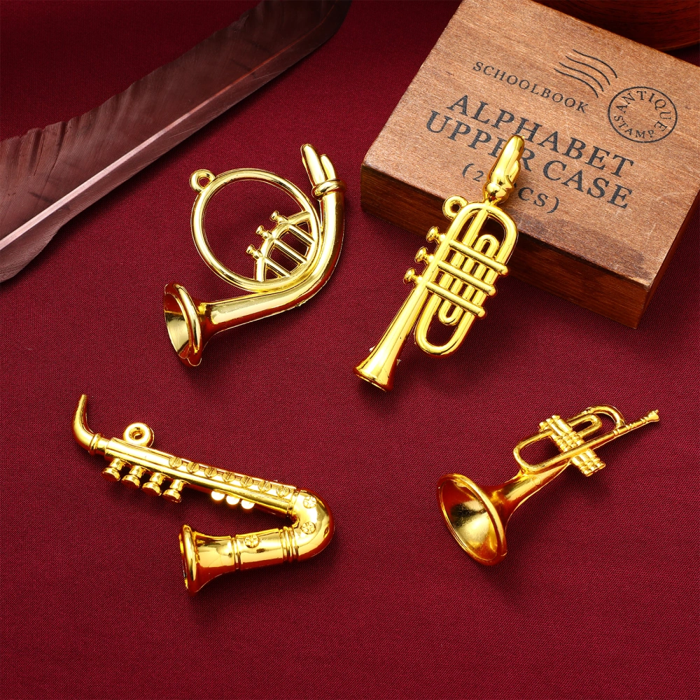 4 Pcs Mini Plastic Musical Instruments for Doll House Realistic Trumpet Saxophone Model Decorations