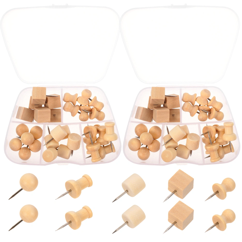 2 Box of Wooden Push Pins Natural Wood Push Pin Thumb Tacks for Bulletin Board Map