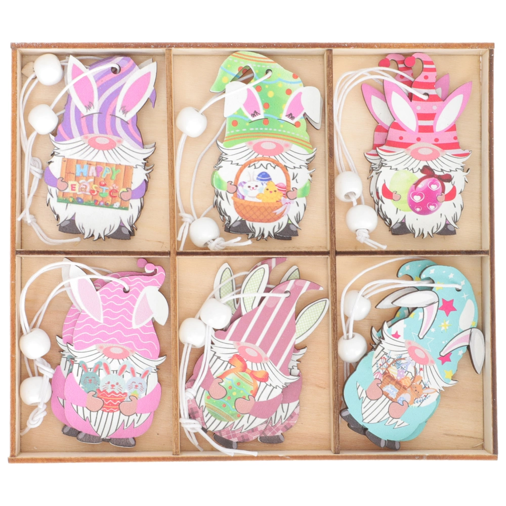 12pcs Easter Wooden Ornaments Easter Tree Hanging Wooden Rabbit Ornaments Crafts