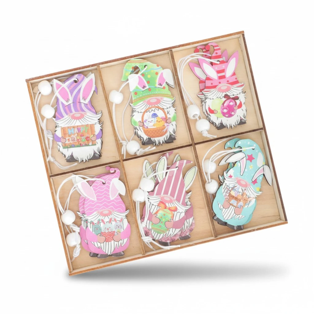 12pcs Easter Wooden Ornaments Easter Tree Hanging Wooden Rabbit Ornaments Crafts