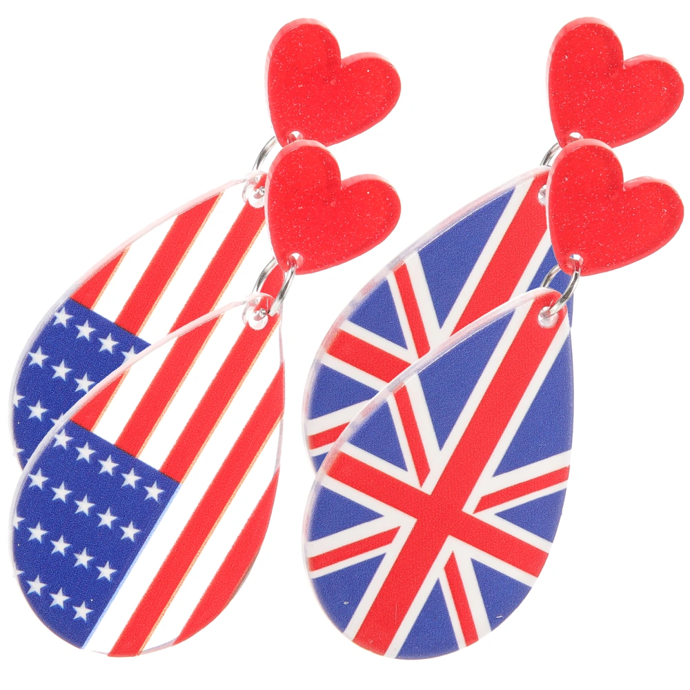 2 Pairs American Flag Drop Dangle Earrings Women Pendant Earrings Girl Drop Earrings Jewelry