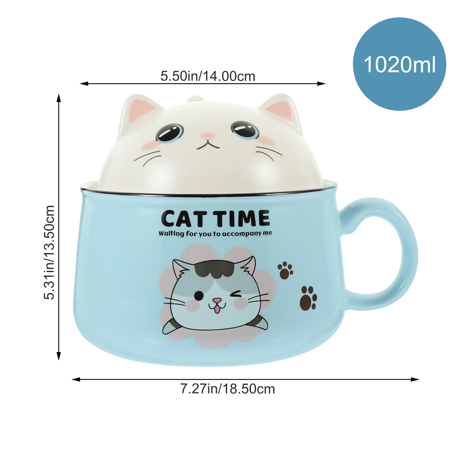 1 Set Ramen Bowl with Lid Cute Cat Instant Ramen Noodle Bowl Ramen Cooker Soup Bowl