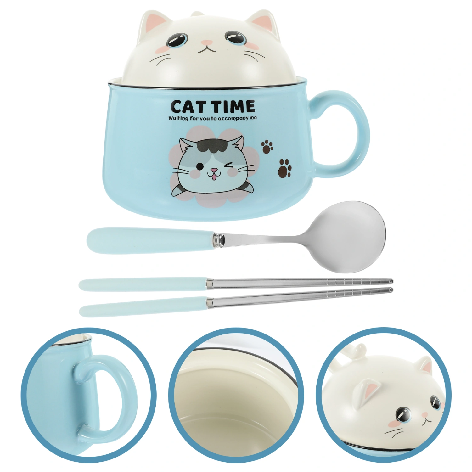1 Set Ramen Bowl with Lid Cute Cat Instant Ramen Noodle Bowl Ramen Cooker Soup Bowl