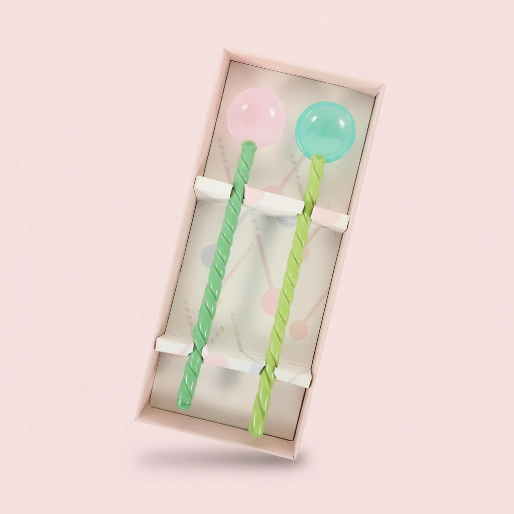 2Pcs Colored Glass Spoon Decorative Juice Stirrers Reusable Soup Stirring Sticks Party Supplies